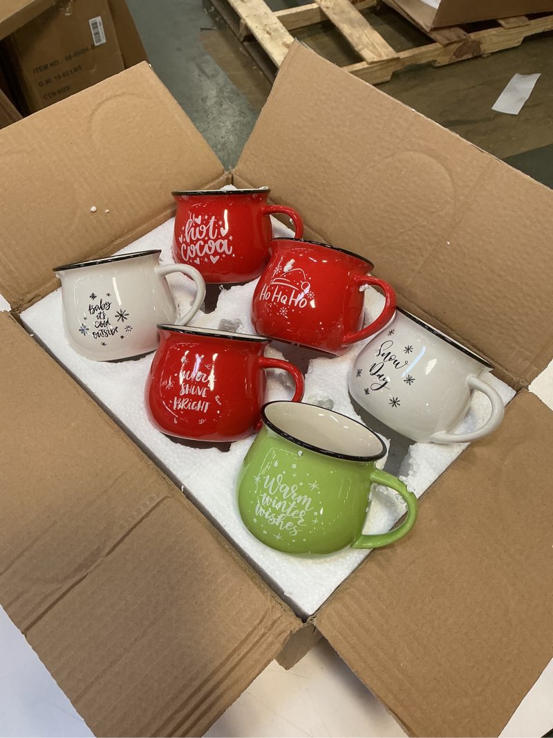 Condition photo showing New/Like New for Zubebe Christmas Coffee Mugs Set of 12, 12 oz Hot Cocoa Ceramic Holiday Mugs Set for Mom, Woman, Family, Friend - Farmhouse Tiered Tray Decor, Coffee Bar Decor(Red, Green, White)