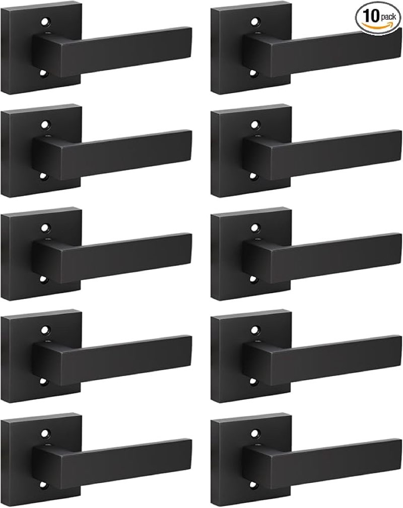 KNOBWELL 10 Pack Single Sided Heavy Duty Black Interior Door Handles Right/Left Handing Dummy Lever Dummy Function Matte Black Door Handle 0.93 lb One Lever