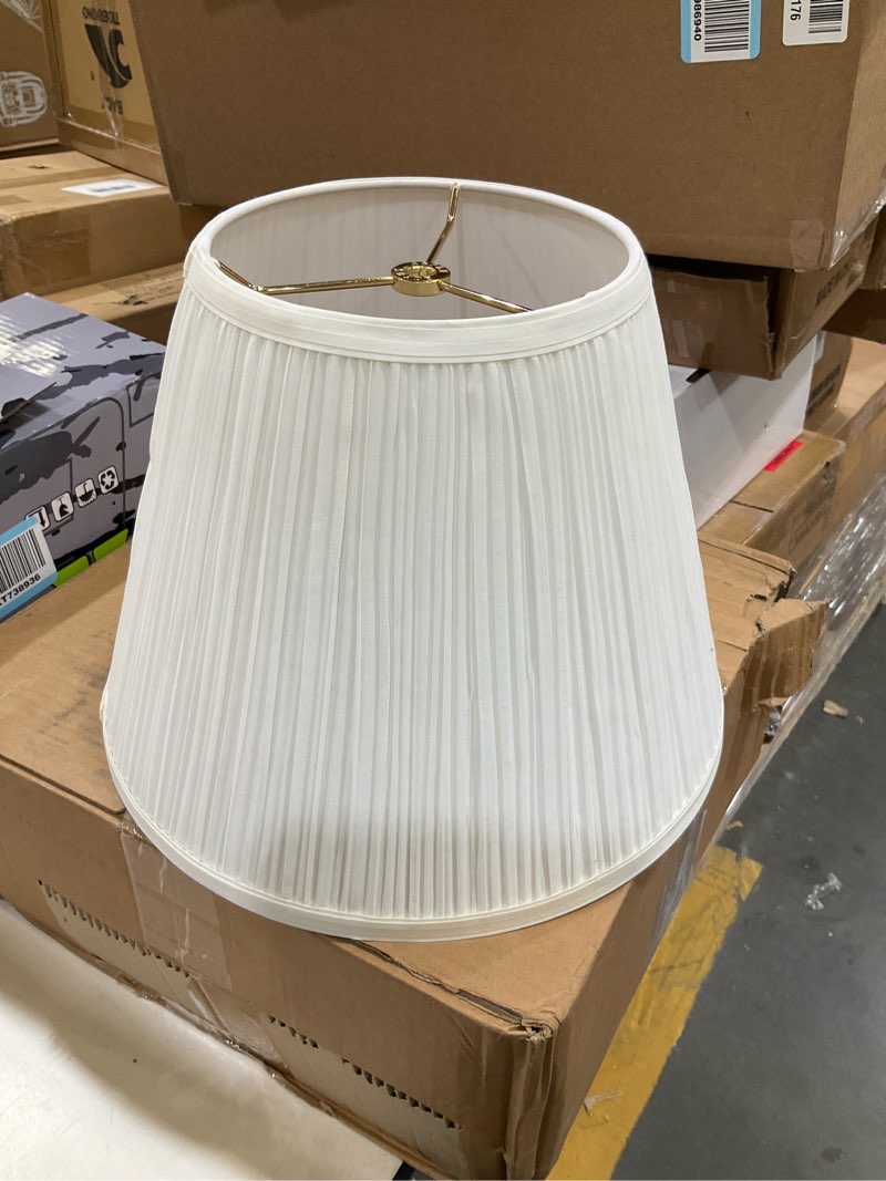 Condition photo showing Good Condition for aspen creative 33055, hardback empire transitional spider lamp shade, mushroom pleated pleated white, 7" top x 13" bottom x 10" slant