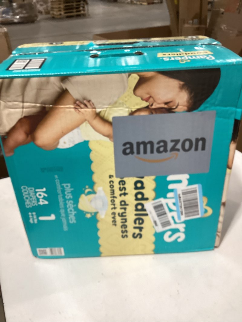 Condition photo showing New/Like New for pampers swaddlers diapers, size 1 (8-14 lbs), 164 count, absorbent, keeps baby dry and comfortable, skin safe disposable baby diaper size 1 164