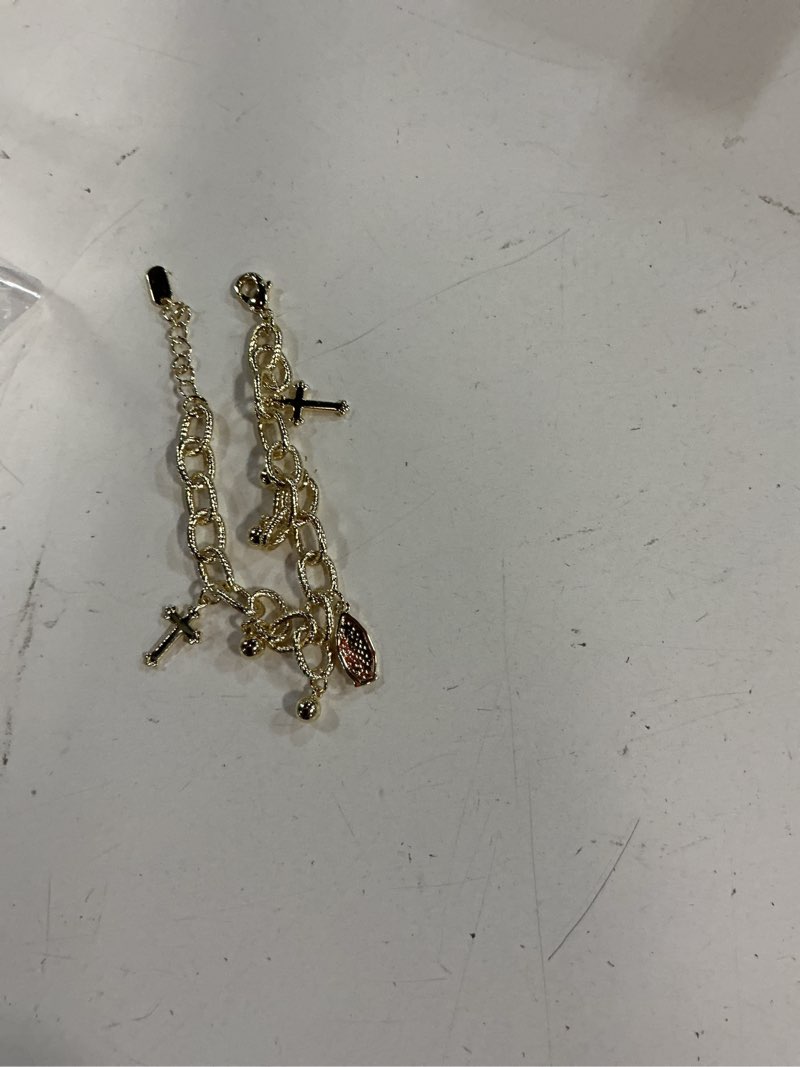 Condition photo showing New/Like New for hzman 14k gold plated cable chain bracelet for women dainty rosary bead cross virgin mary link bracelet jewelry gift