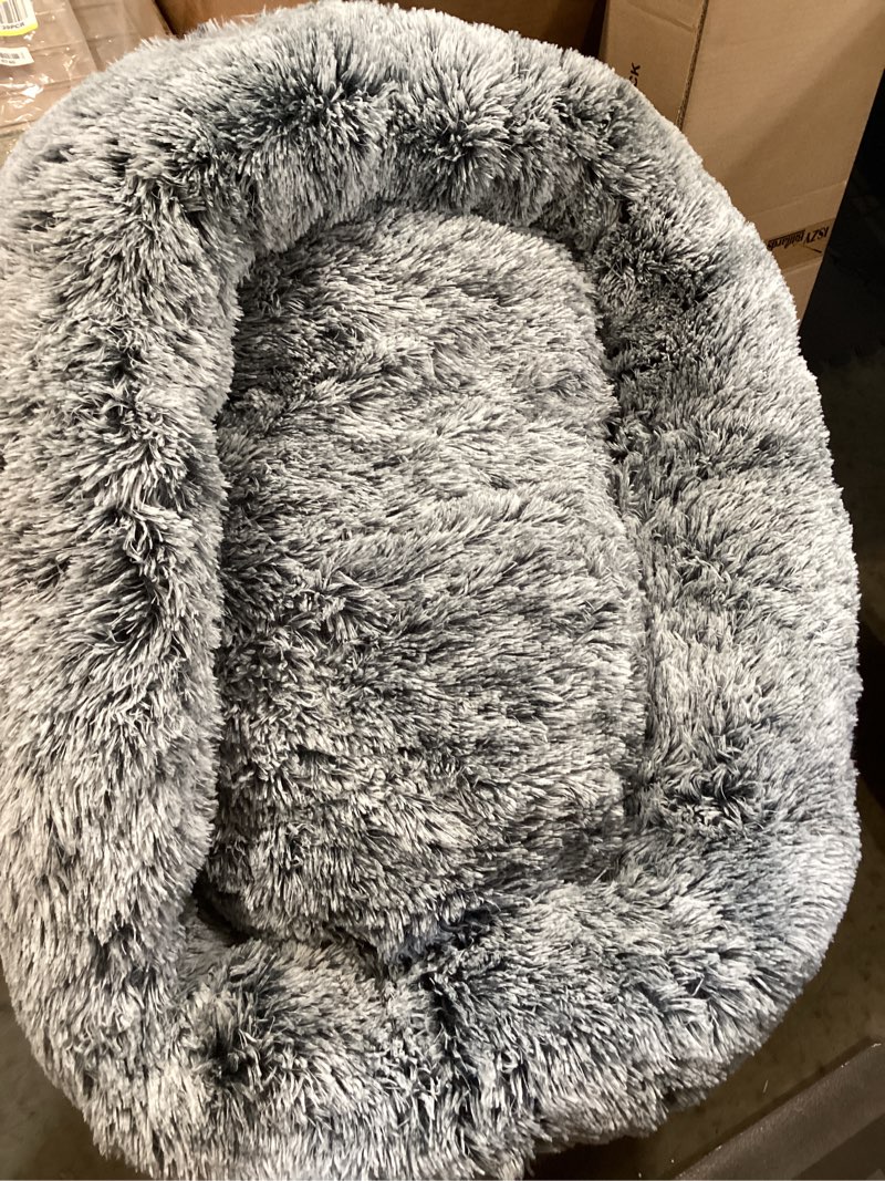 Condition photo showing As Is for coohom oval calming donut cuddler dog bed,shag faux fur cat bed washable round pillow pet bed(30"/36"/43") for small medium dogs (xl(36"x27"x7"), grey) xl(36"x27"x7") grey