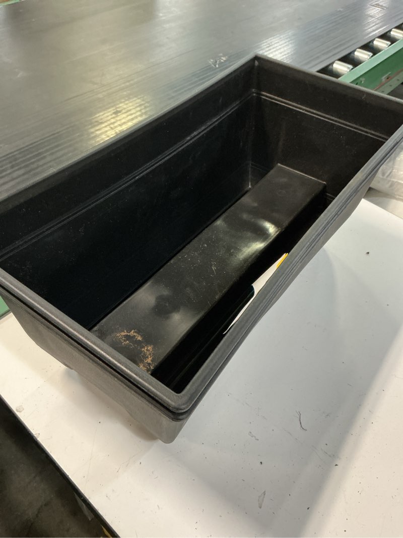 Condition photo showing As Is for style selections rectangle 23.78-in w x 11.93-in l x 9.53-in h black recycled plastic