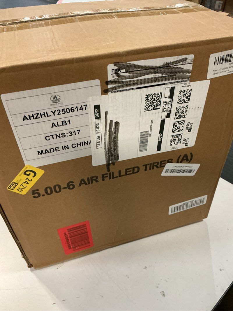 Condition photo showing New/Like New for 13x5.00-6 Tire and Wheel, Set of 2 Rubber Pneumatic Riding Lawn Mower Tires, Heavy Duty Lawn Mower Wheels with 3/4" Bushings and 6.6" Centered Hub, Tractor & Lawnmower Tires