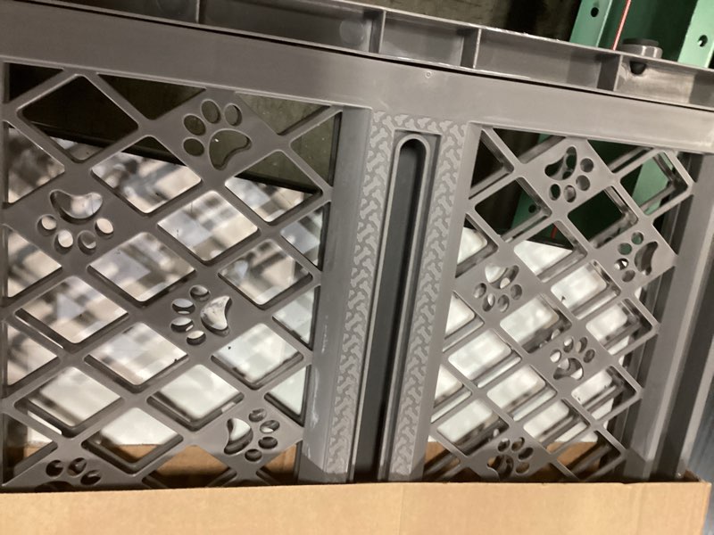 Condition photo showing Good Condition for mypet north states paws portable pet gate: 26-40" wide. pressure mount. no tools needed. made in usa, 23" tall, expandable, durable dog gates for doorways, fieldstone gray