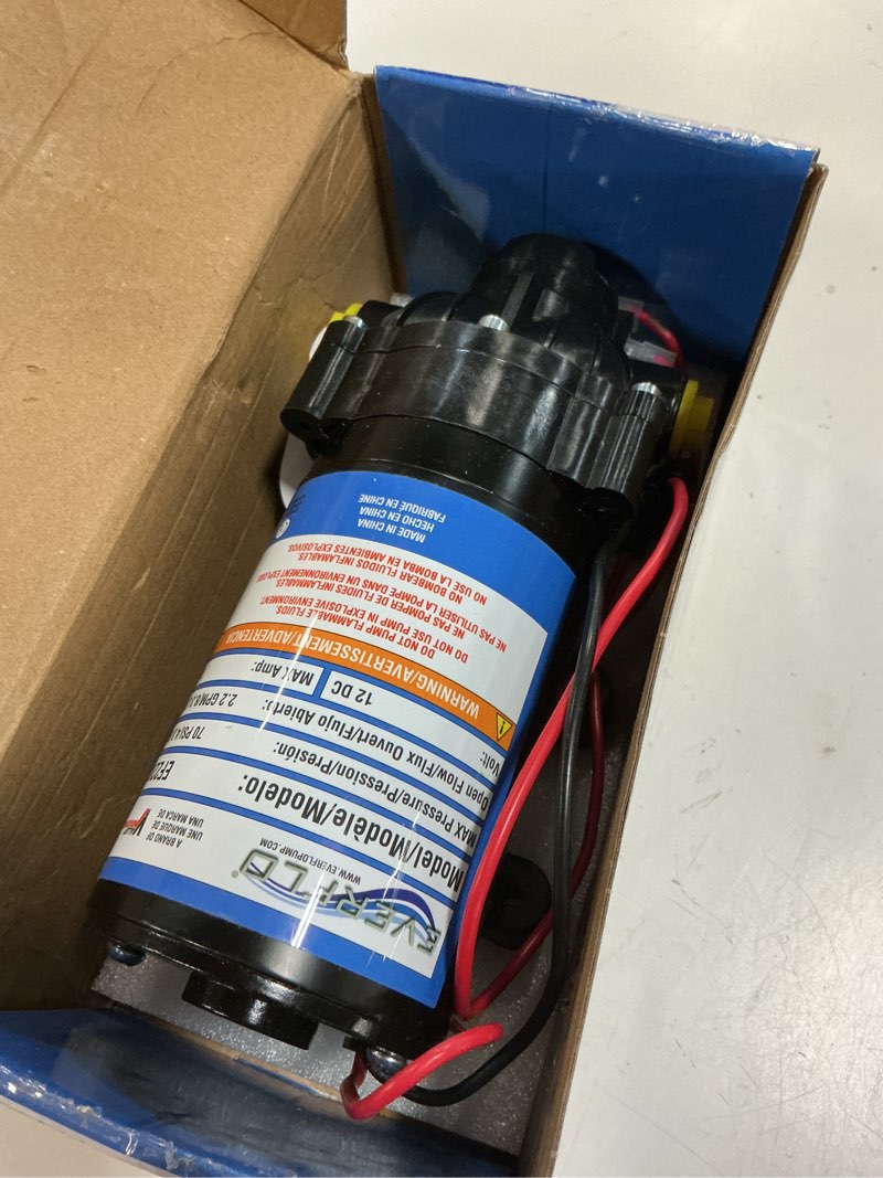 Condition photo showing Good Condition for everflo 12v on-demand diaphragm sprayer pump - 2.2gpm, 70 psi, 3/8" fnpt ports | 2.2gpm, 70 psi, 3/8" fnpt ports 2.2 gpm fnpt ports
