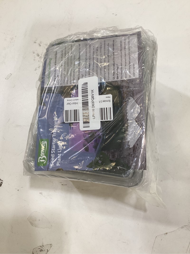 Condition photo showing New/Like New for bonviee 5 packs seed starter tray with grow light, elevated seedling starter trays kits with adjustable humidity domes and clear cell tray, 12 full spectrum led lamp beads for plants indoor-clear 5 packs-clear