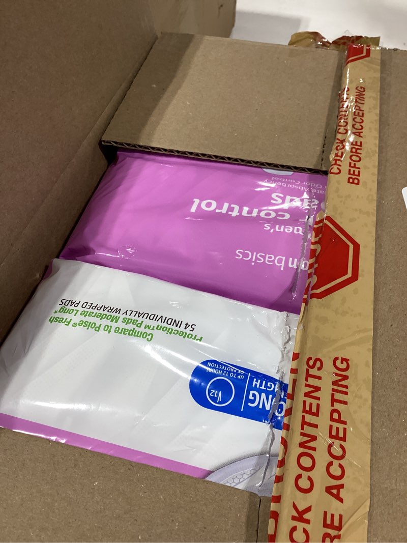 Condition photo showing New/Like New for amazon basics incontinence pads for women long, bladder control, postpartum, moderate absorbency, unscented, 108 count (2 packs of 54) moderate (108 count) 108.0