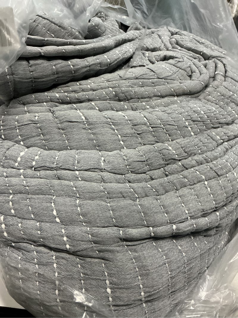 Condition photo showing As Is for organic cotton channel stitch coverlet set, king/cal king, blue