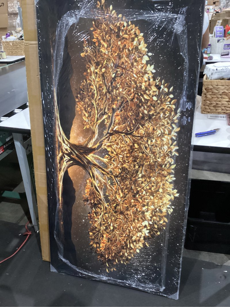 Condition photo showing Good Condition for large framed black and gold tree of life wall art, modern luxury tree painting print artwork for wal