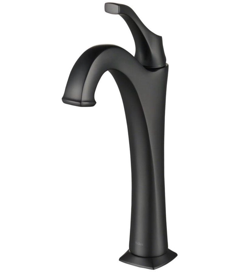 KRAUS Arlo Matte Black Single Handle Vessel Bathroom Faucet with Pop Up Drain