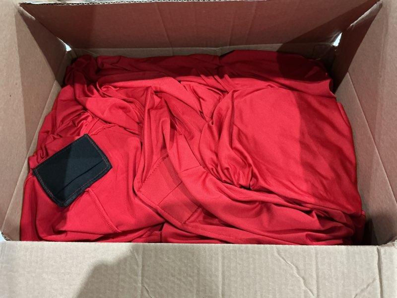 Condition photo showing As Is for brillmax 4 pack red spandex table covers for 8 ft rectangle tables - 180 gsm thick stretch tablecloth fitted, reinforced foot pockets, wrinkle free cloth for wedding banquet party trade show red 8ft, 4 pack