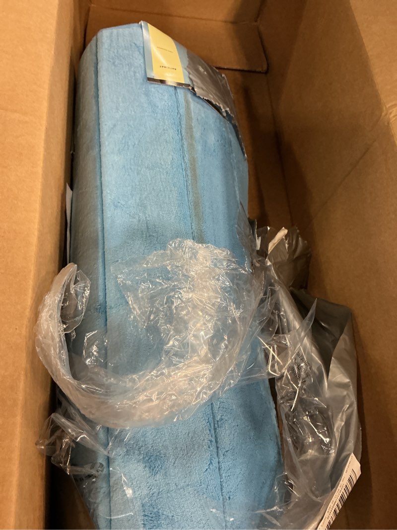 Condition photo showing As Is for Lavish Home Oversized Bathroom Rug- Memory Foam Bath Mat in Blue Textured Stripes- Extra Long Non-Slip Absorbent Runner for Shower, Tub, or Kitchen