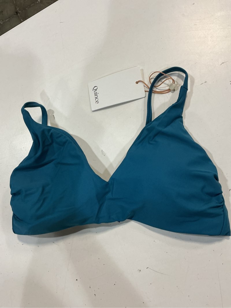 Condition photo showing New/Like New for italian v-neck bikini top, m, lagoon teal blue