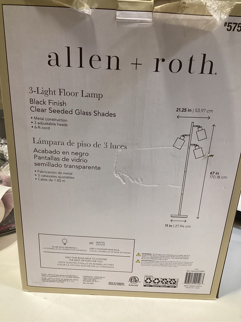Condition photo showing Good Condition for allen + roth 67-in black multi-head floor lamp with glass shade item #5758827 | model #jf6910 shop allen + roth