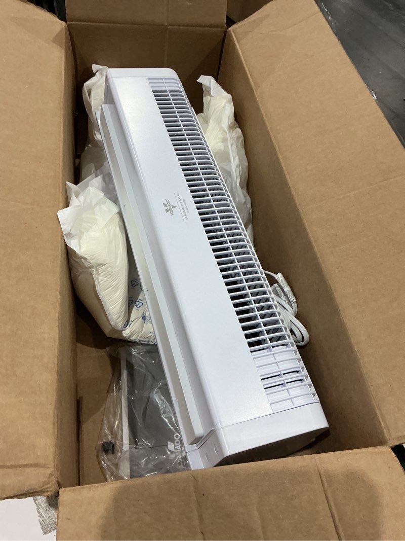 Condition photo showing As Is for vornado portal® window fan with 3 speeds, reversible exhaust mode, weather resistant, window fan for kitchen, bedroom, home, low profile, white