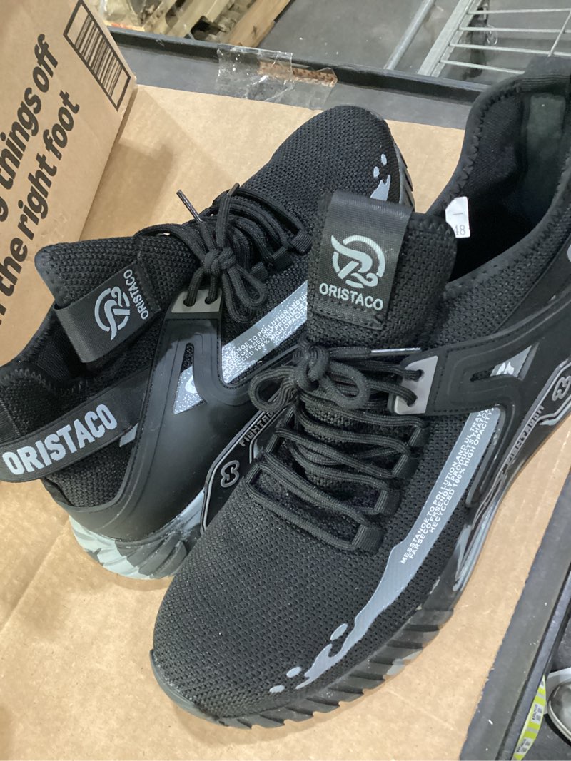 Condition photo showing Good Condition for oristaco work safety crew boots lightweight breathable industry construction steel toe sneakers 13 women/11.5 men grey/black