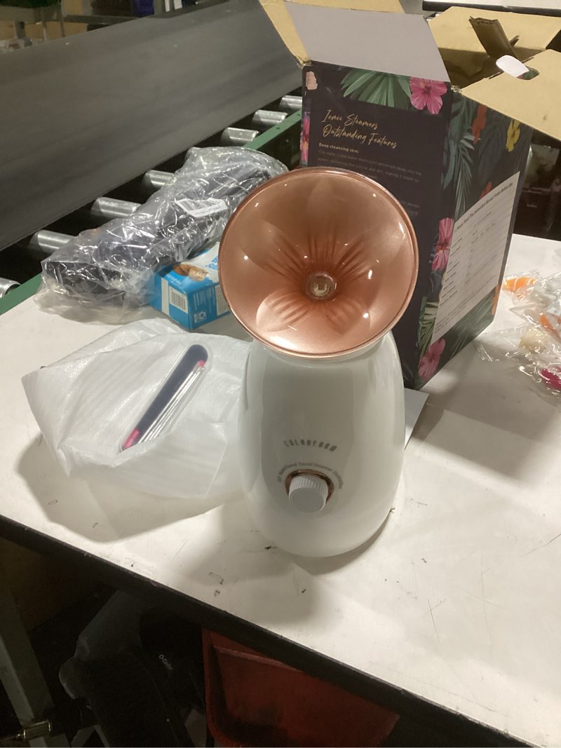 Condition photo showing Good Condition for colorfarm facial steamer nano ionic: face steamer deep cleaning unclogs pores - humidifier hot mist home sauna spa for women men sinuses moisturizing 1- rosegold 5 piece set