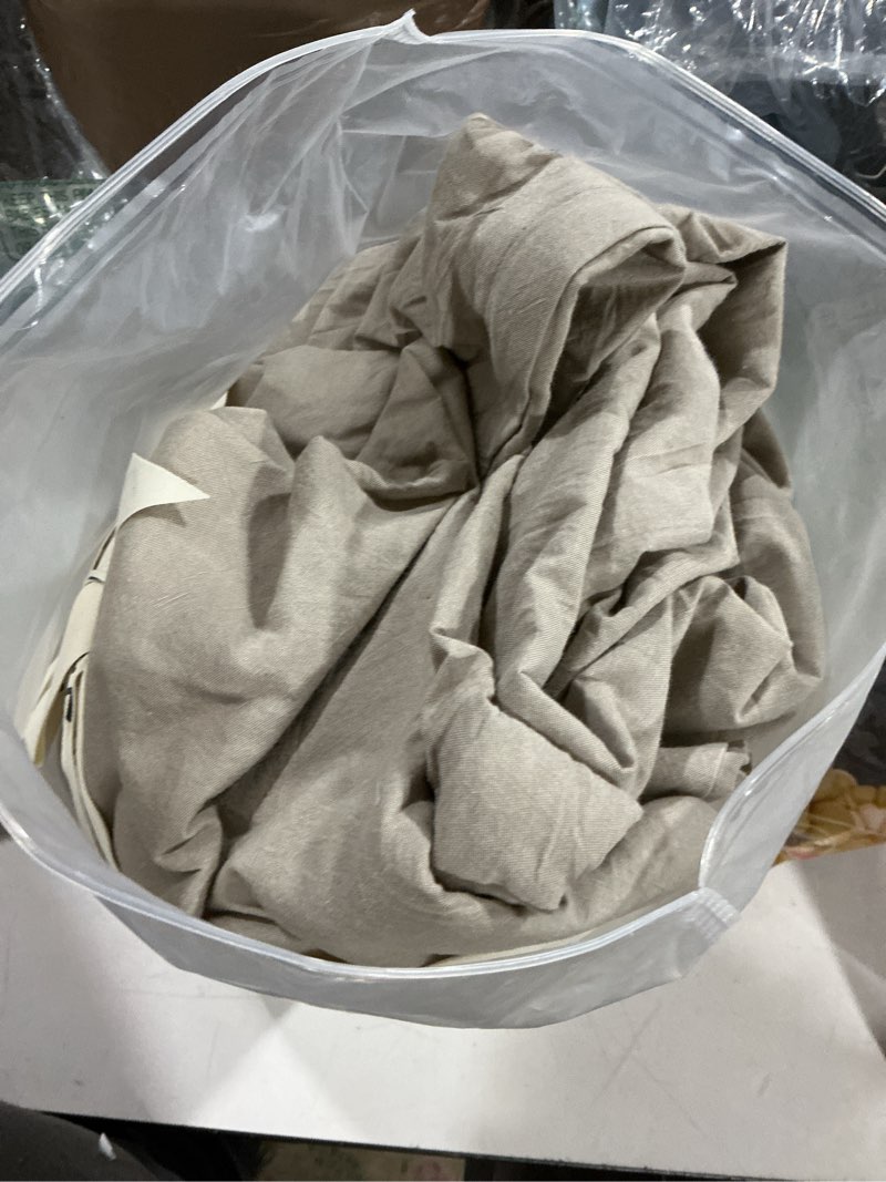 Condition photo showing As Is for moomee bedding duvet cover set 100% washed cotton linen like textured breathable durable soft comfy (heathered tannish linen grey, cal king 104"x98") heathered tannish linen grey (no comforter) california king (104"x98")