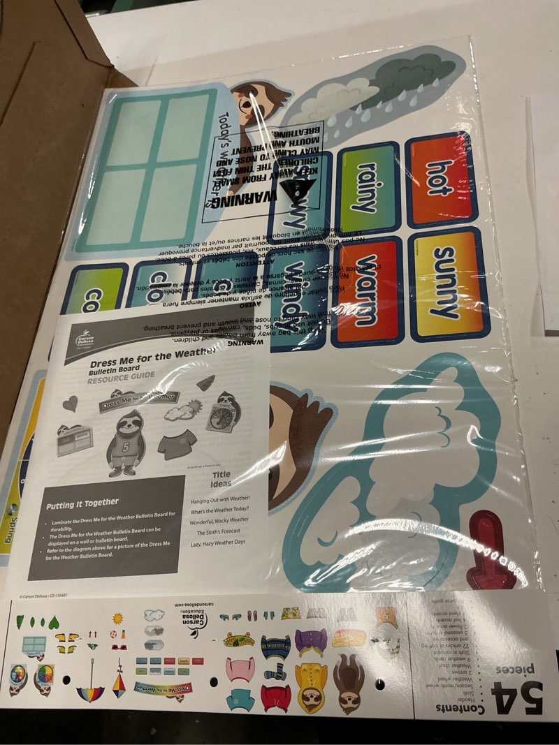 Condition photo showing New/Like New for Carson Dellosa One World Sloth Weather Bulletin Board Set—Seasons and Weather Charts, Seasonal Accents and Articles of Clothing to Dress Sloth for The Weather, Homeschool or Classroom Décor (54 pc)