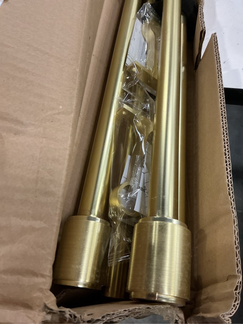 Condition photo showing New/Like New for brass curtain rods for window 36 to 72 inch, 2 pack drapery rods, adjustable 1-inch thicken window telescoping decorative curtain rods with cap finials brass 2 pack 36-72"