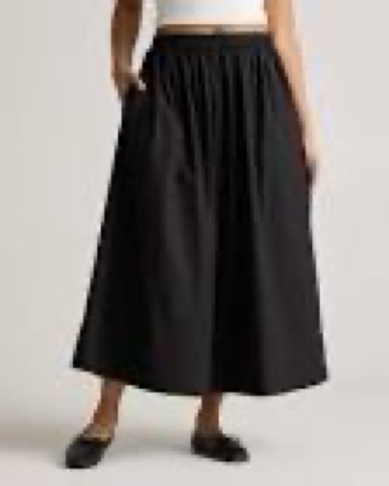 Quince 100% Organic Cotton Poplin Pintuck Maxi Skirt / S/ Black