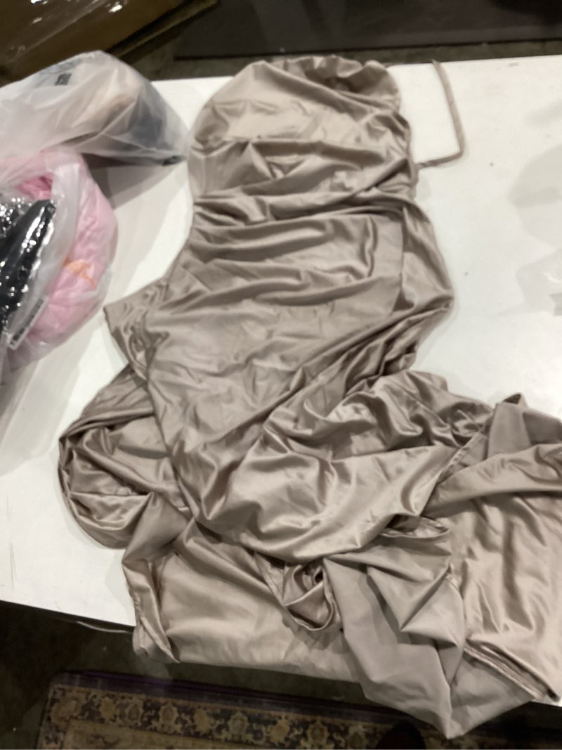 Condition photo showing Good Condition for memoriesea women's sexy one shoulder high split cocktail wedding party maxi dress small shallow apricot