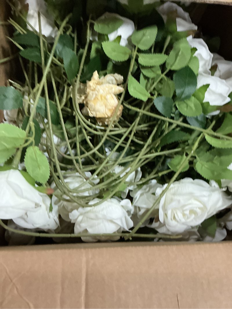 Condition photo showing As Is for hananona artificial roses in bulk, fake silk white roses realistic roses for wedding centerpieces flower arrangement home decor (100, white) white 100
