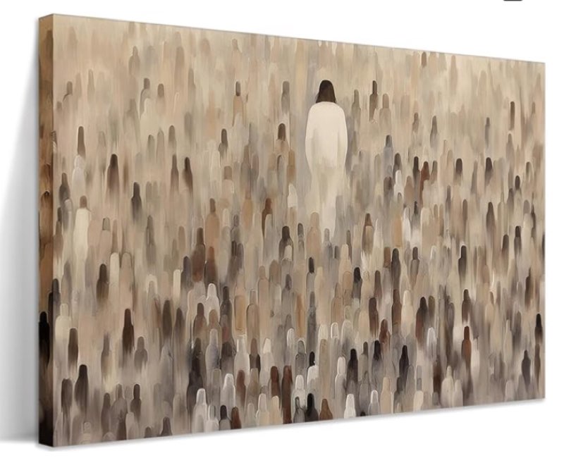 jesus feeds the 5000 canvas wall art, christian bible scripture wall decor painting, jesus five loaves and two fish posters prints for church living room bedroom home decor 24x16 in canvas print