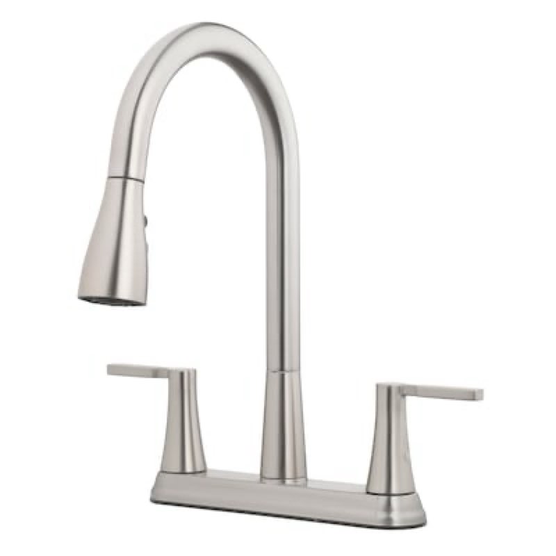 project source project source stainless steel double handle deck-mount pull-out kitchen faucet with sprayer
