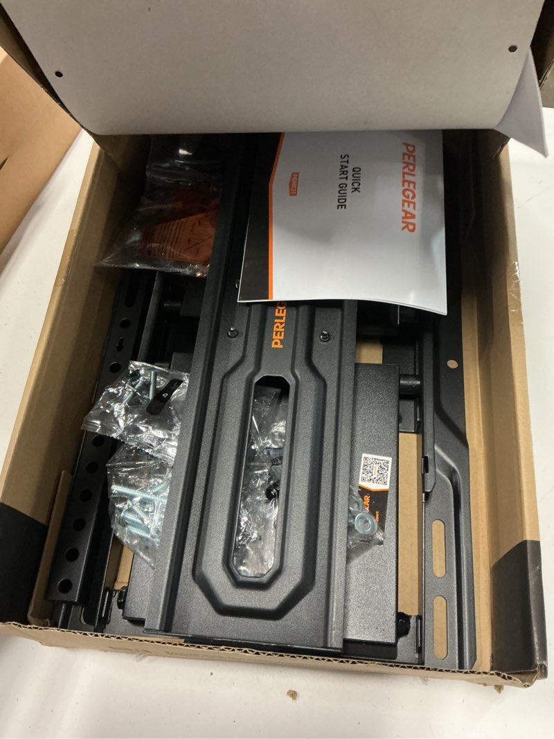 Condition photo showing Good Condition for perlegear full motion tv wall mount for 26-74 inch tvs, height adjustable tv mount, pre-assembled wall mount tv bracket with tool-free tilt, swivel, fits 16” studs, 99 lbs, max vesa 400x400mm, pgmf21 26-74 inch full motion tv wall mount