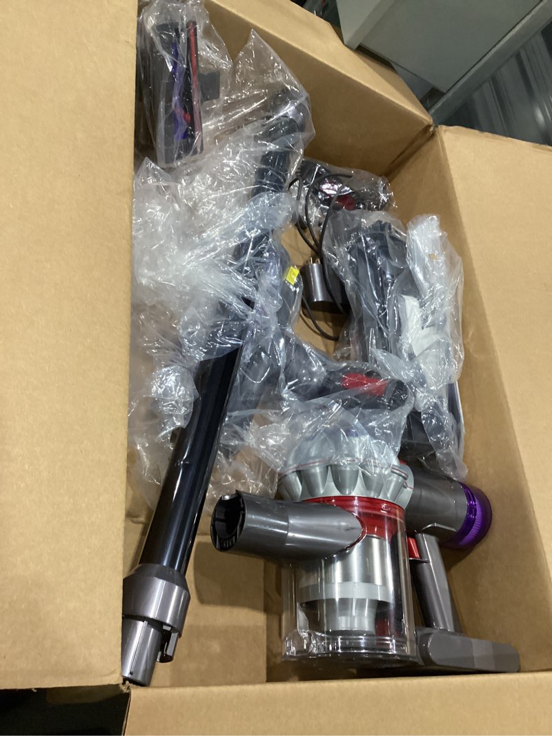 Condition photo showing As Is for used  not tested dyson v8 plus cordless vacuum, cleans hard floors and carpets, detangles, converts to handheld, 115aw, 2 power modes, up to 40 minutes¹
