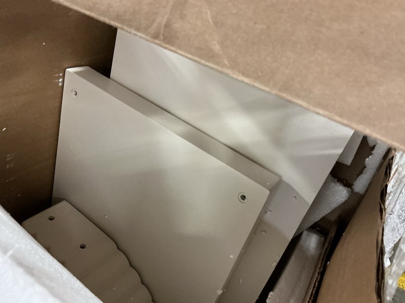 Condition photo showing As Is for tribesigns modern console table with geometric base, 40 inch wood entryway table sofa table narrow long, contemporary accent table for living room, entryway, hallway white