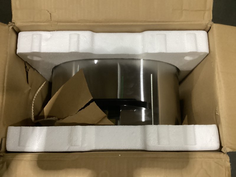 Condition photo showing As Is for 26 quart electric roaster oven with visible & self-basting lid, large turkey defrost warm function, adjustable temperature, removable pan rack, stainless steel, silver, not tested