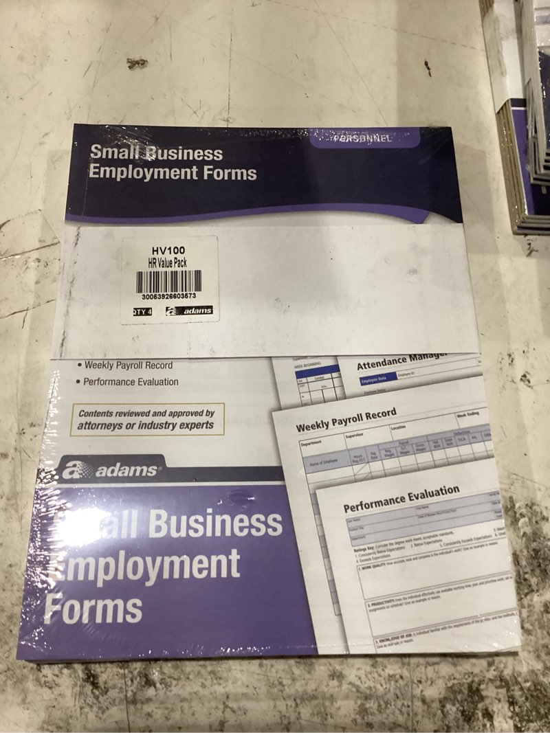 Condition photo showing New/Like New for 4pcs adams small business employment forms, 4 each of 5 different forms, includes instructions (hv100)