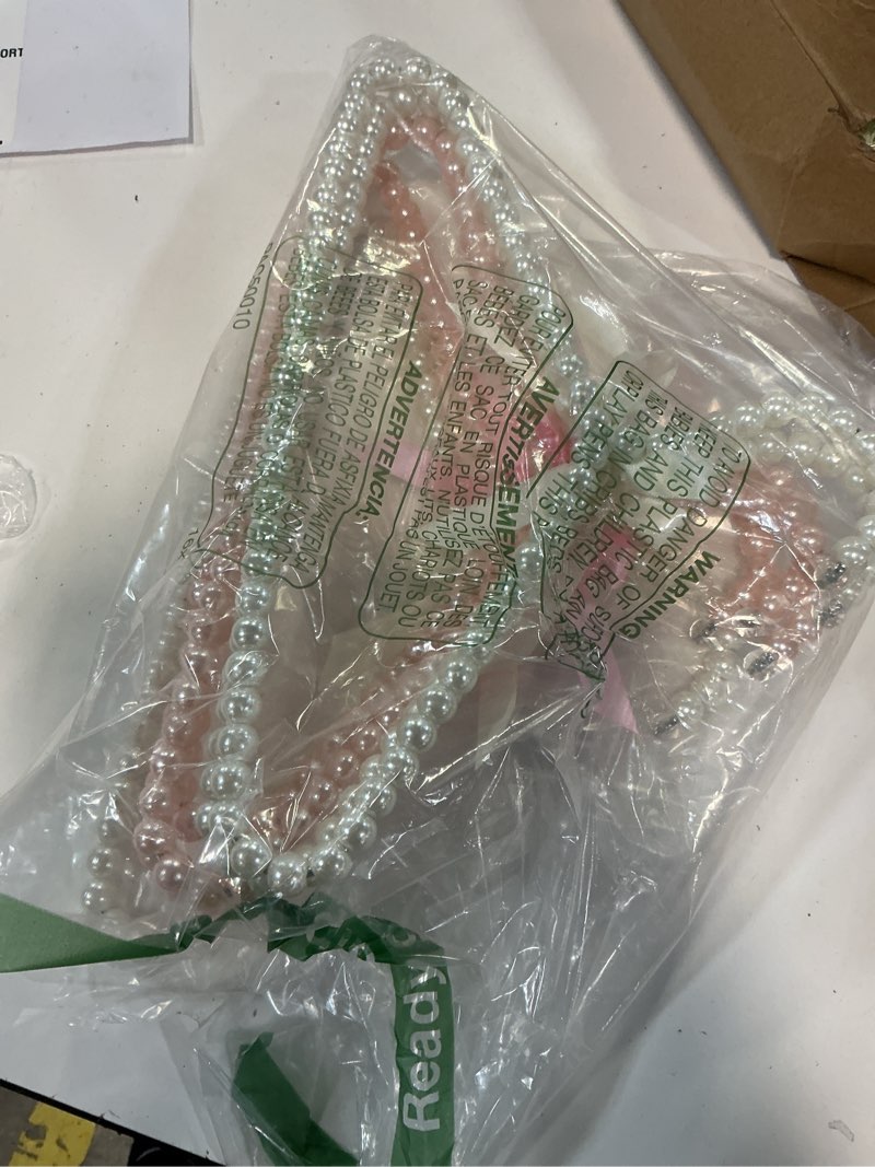 Condition photo showing As Is for (missing 6 pieces ) threan white pink 12 pcs pearl beaded clothes hanger mini pearl beads small metal clothes hangers with ribbon standard for kids baby children pet dog 12 white, pink