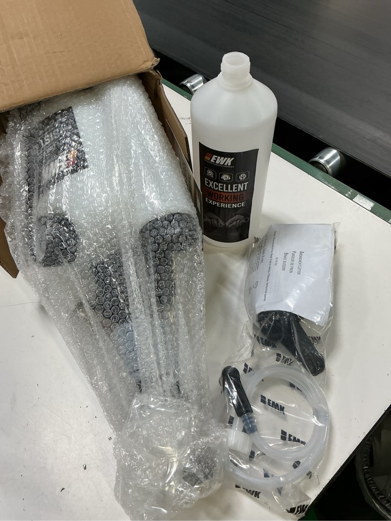Condition photo showing New/Like New for ewk 3l manual brake bleeder kit with pressure gauge & 1l brake bleeder bottle, one-person brake & clutch fluid flush tool with universal adapters for cars & motorcycles