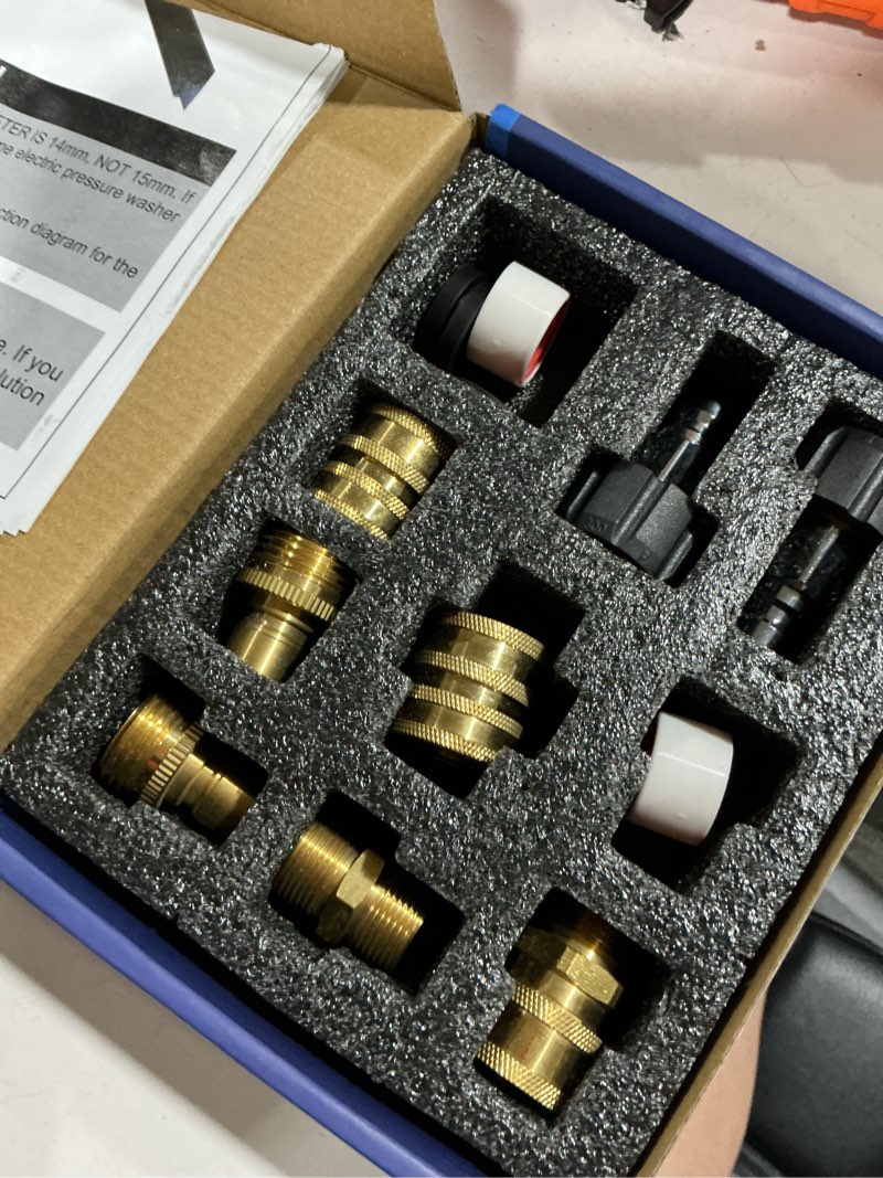 Condition photo showing Good Condition for pressure washer quick connect kit, m22-14mm to 3/8" male female quick disconnect kit for power washer, 3/4 inch hose fittings adapter set, brass, 9 set m22-14 to 3/8"(9 set)