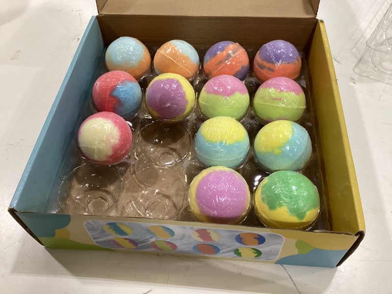 Condition photo showing Good Condition for kids bath bombs with food toys inside, 13 pack colorful surprise bath fizzies set, organic fizzy bubble bath bombs for girls & boys, ages 3+