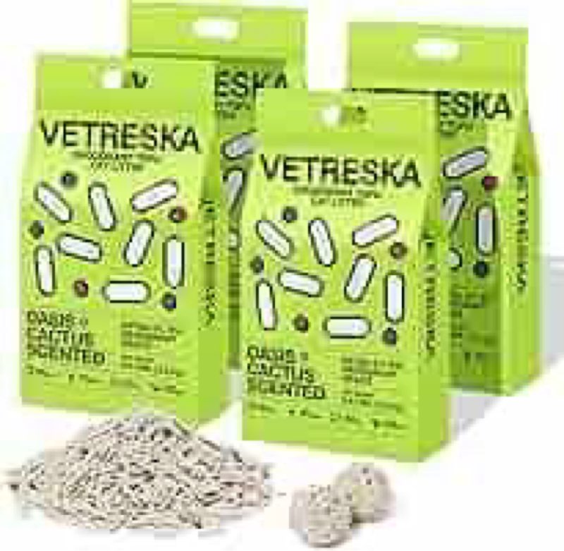 vetreska tofu cat litter, natural strong clumping flushable litter pellets, ultra water absorbent de ( 4 pack) 