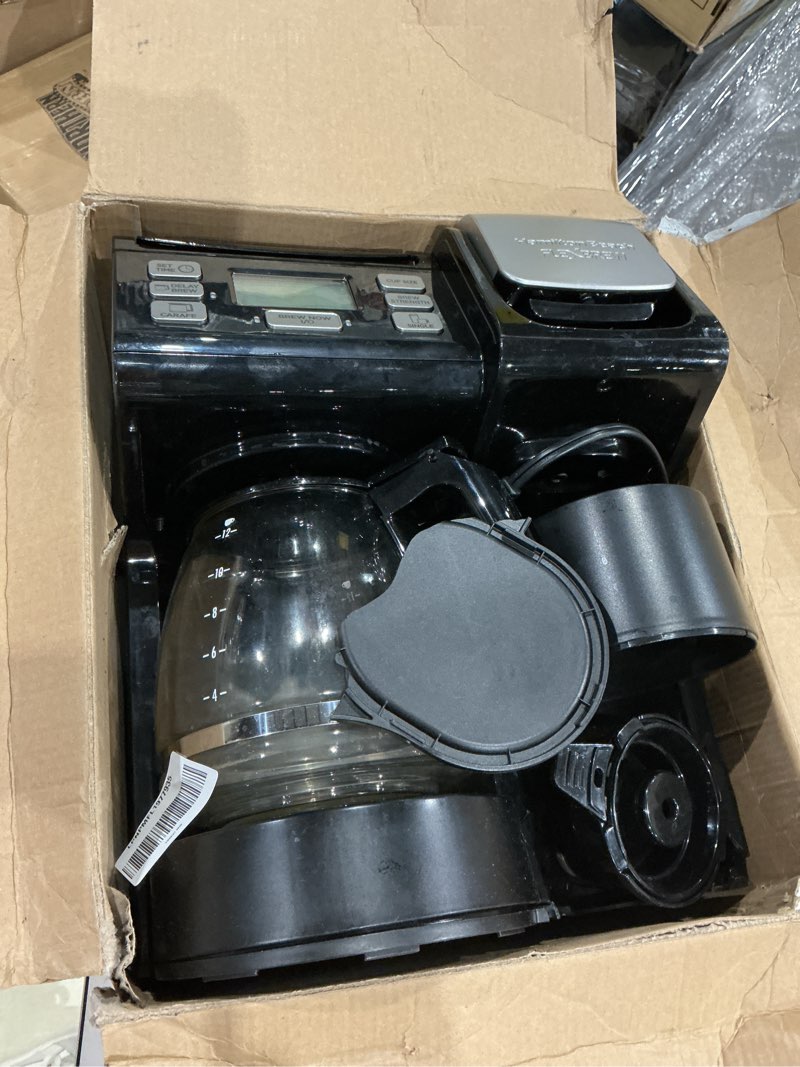 Condition photo showing As Is for hamilton beach flexbrew trio 2-way coffee maker, compatible with k-cup pods or grounds, combo, single serve & full 12c pot, black - fast brewing (49902)