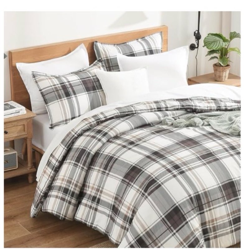 Andency Gray Brown Black Plaid Comforter Set Twin(66x90 Inch), 2 Pieces Grid Gingham Stripes Bedding