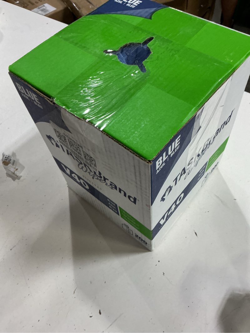 Condition photo showing As Is for n-v040cgb blue v40 value series center pull wiper sheets, all-purpose disposable cleaning towels, 10 x 12 inches, blue, roll of 200 wipes