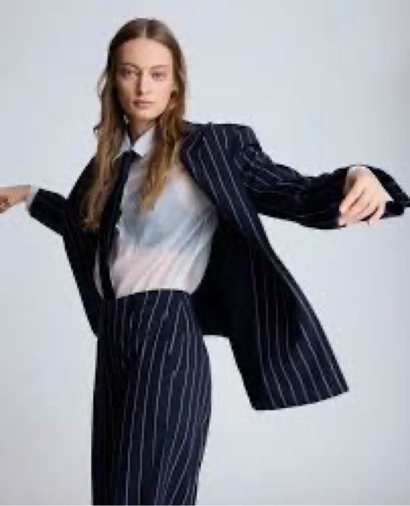 Kenneth Cole Sportswear Women Women's Pinstripe DB Patch PKT Peak Lapel Jacket