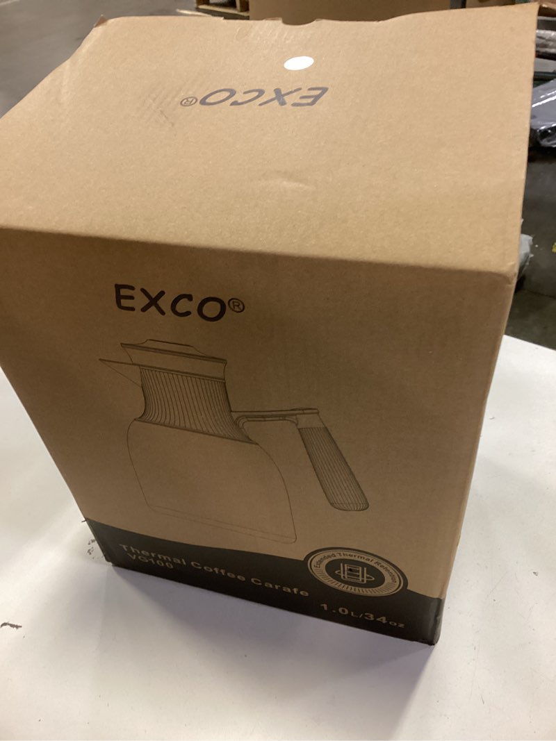 Condition photo showing New/Like New for EXCO 1.0L/34Oz Premium Thermal Coffee Carafe, Glass Lined Insulated Carafes for Keeping Hot, Elegant Coffee Tea Pot Vacuum Termos, Drink Beverage Dispensers, 12H Heat 24H Cold (Kahki+Wood Color)