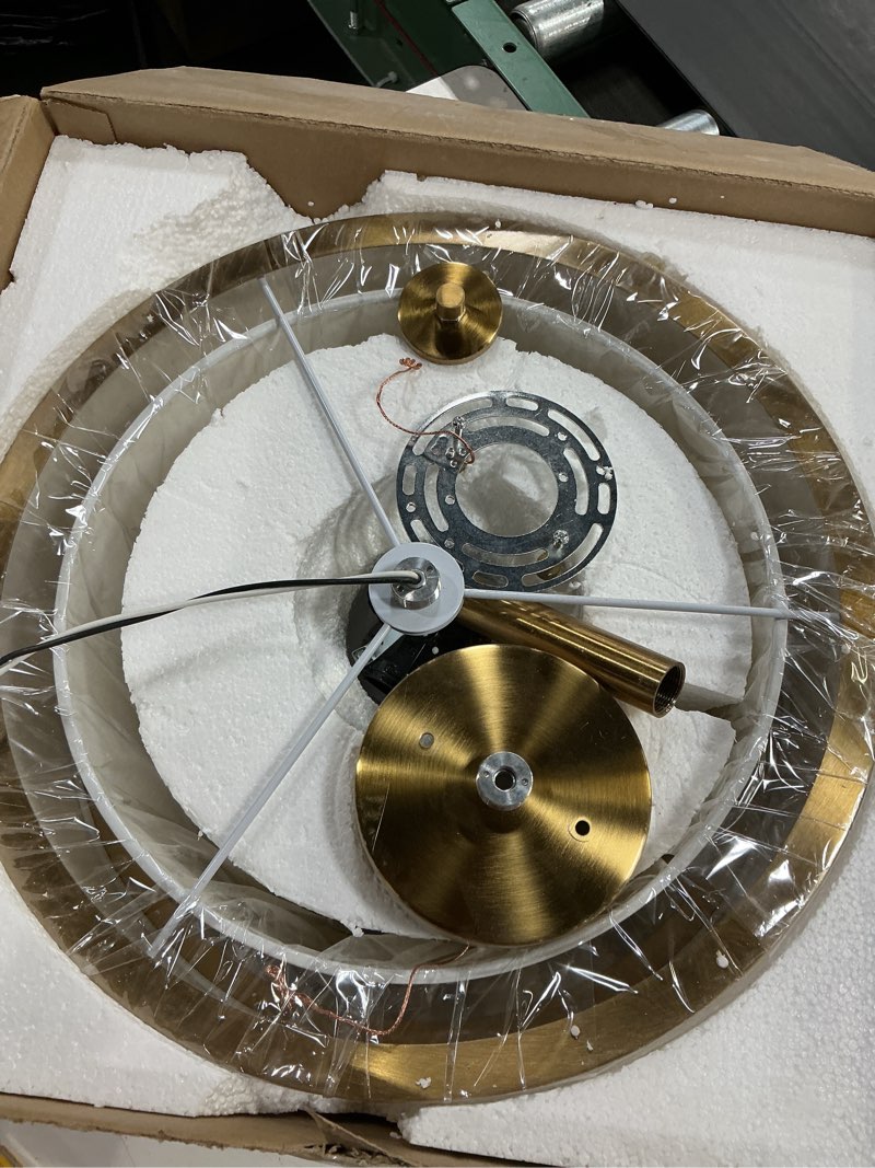 Condition photo showing As Is for 3-light semi flush mount ceiling light, 16" drum light with white fabric shade, modern close to ceiling lamp for living room bedroom dining kitchen hallway entry (brushed gold)