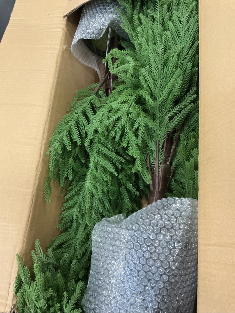 Condition photo showing Good Condition for Norfolk Pine Christmas Tree Real Touch Faux Holiday Tree with Pot, Realistic Indoor Outdoor Decoration for Entryway, Living Room, Office, Apartment (5FT- 2Pack)