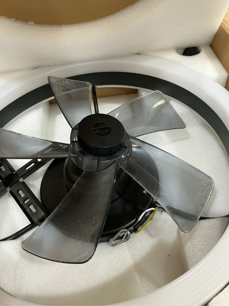 Condition photo showing As Is for chareada ceiling fan with light, 20" low profile foldable ceiling fans | with 6 wind speeds, dimmable smart ceiling fan light with remote for bedroom, kids room and living room black