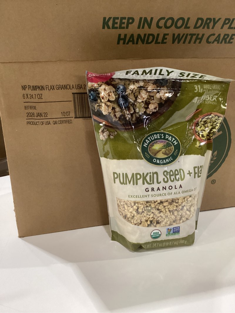 Condition photo showing Good Condition for 6 PACKS BEST BEFORE JAN 20 2026 Nature's Path Pumpkin Seed + Flax Granola – 24.7oz