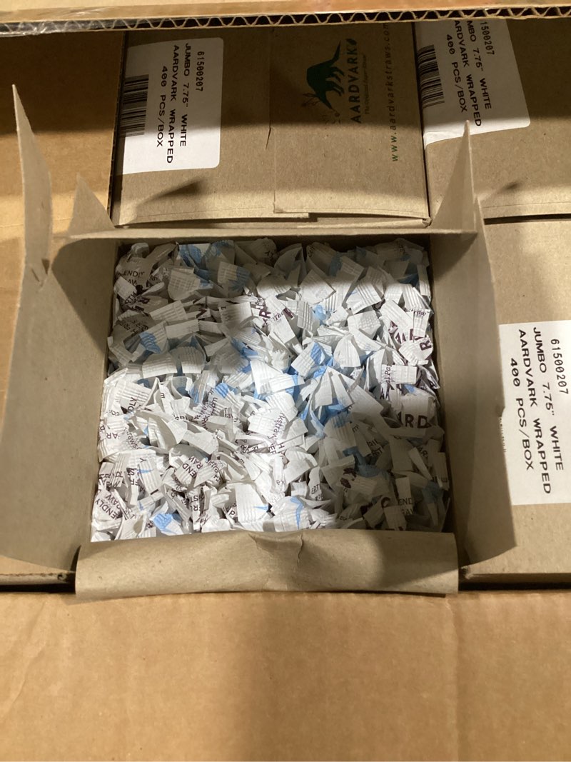 Condition photo showing Good Condition for aardvark 61500207 wrapped paper jumbo drinking straw, 7/32" diameter x 7-3/4" length, white (8 boxes of 400)